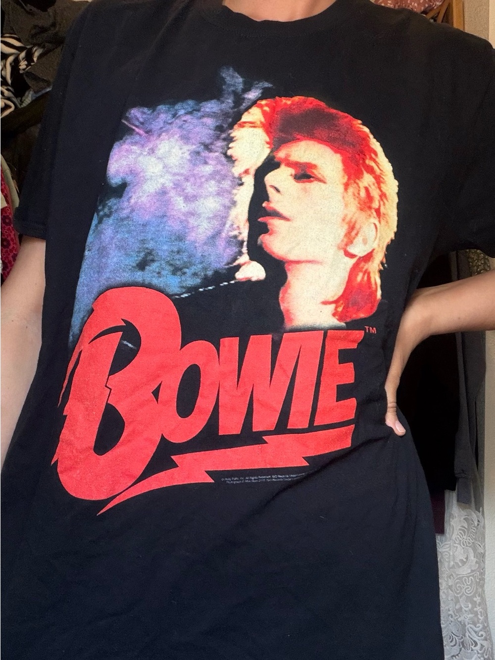 Bowie Graphic Black Tee - Retro Band Logo Women’s Top